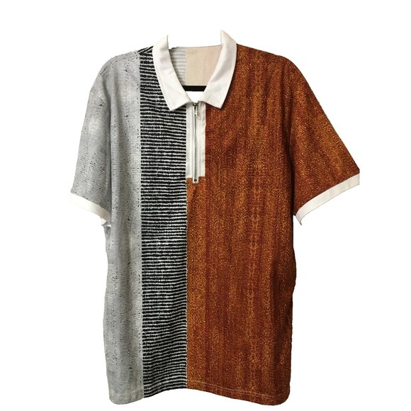 Men's 1/4 Zip Front Knit Shirt Size XL Black White Rust Gray Color Block - Picture 1 of 5